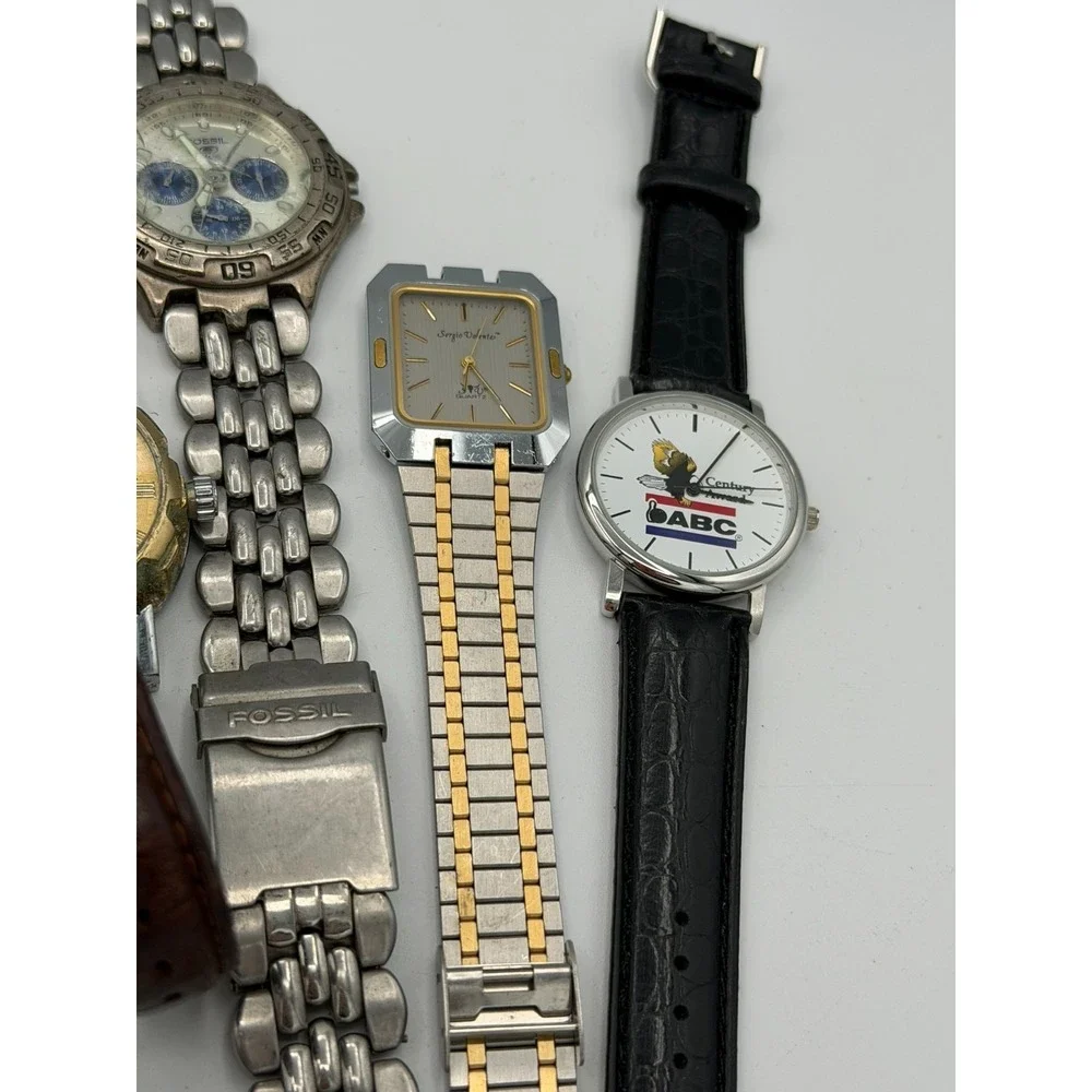 Vintage Watch Lot Fossil Pocket Watch Geneva Sergio Valente Parts Repair As-Is